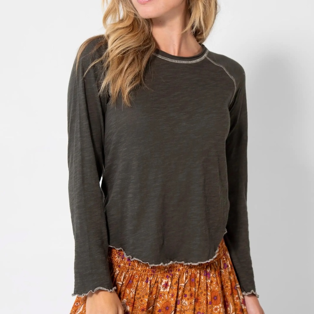 Natural Life Lily Knit Long Sleeve Lettuce Edge Long Sleeve Tee